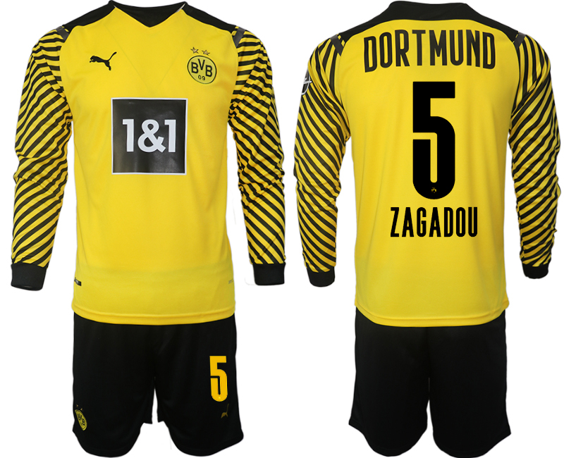 Men 2021-2022 Club Borussia Dortmund home yellow Long Sleeve #5 Soccer Jersey